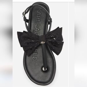 Karl Lagerfeld CRISTI BOW FLAT THONG SANDAL Black Size 6